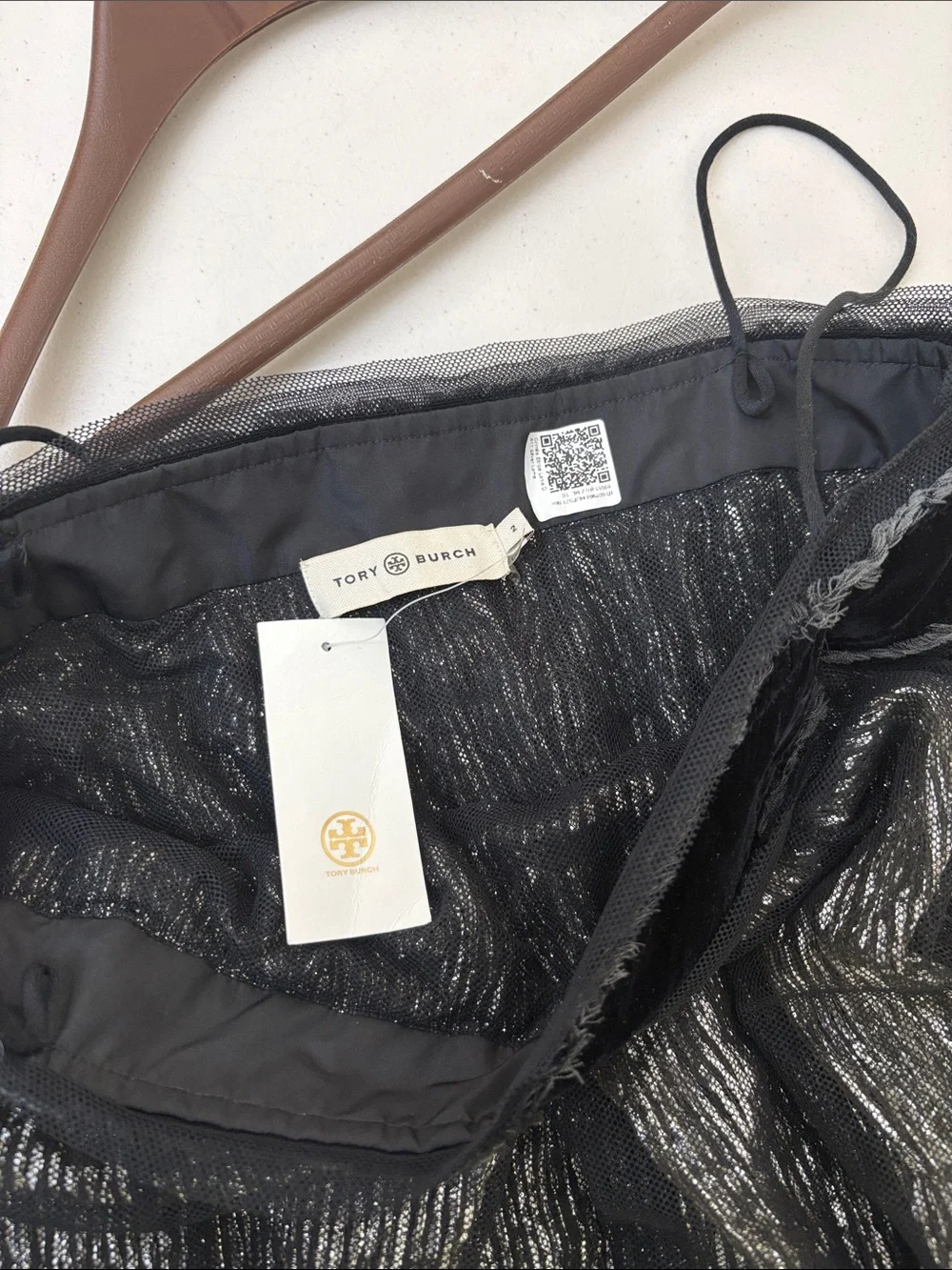 Tory Burch Black Metallic Mesh Evening Skirt